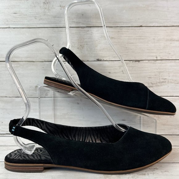 Toms Shoes - TOMS Slingback Flats Womens 11M Julie Black Suede Almond Toe Slip On Shoes Mules
